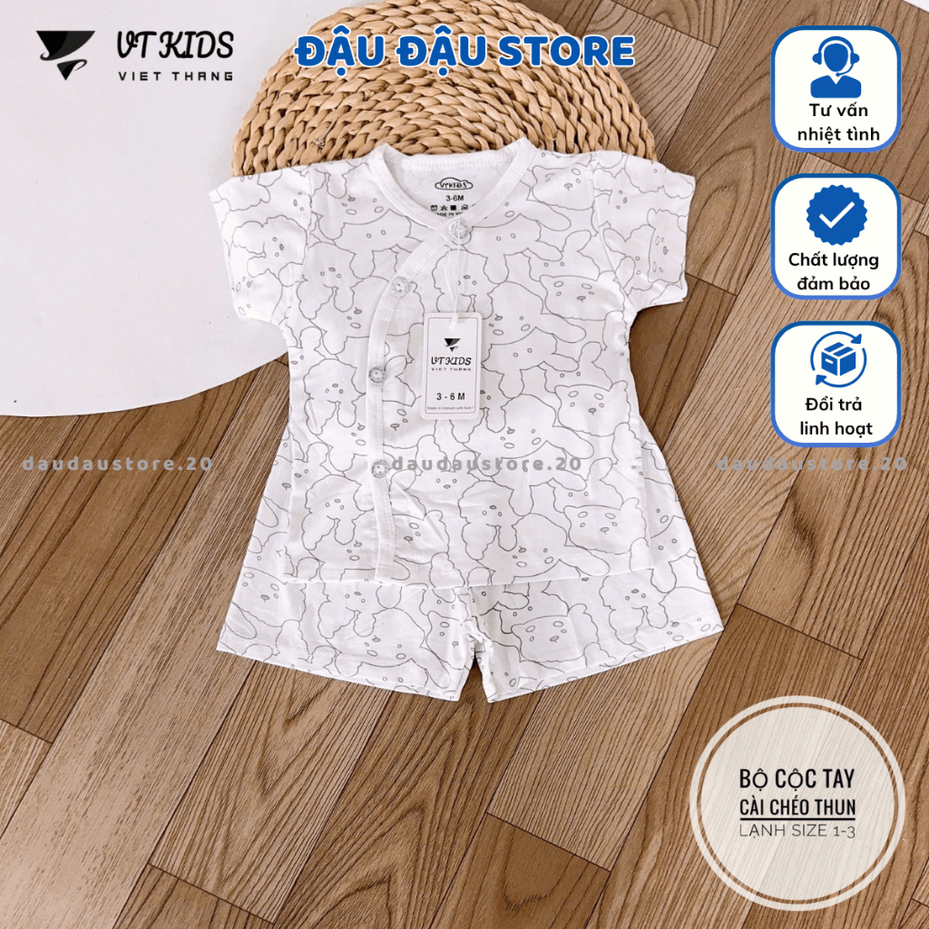(Set 3 - Set 5) Bộ Cộc Tay Màu VT Thun Lạnh Phối Màu Mềm Mịn Mát Cho Bé Sơ Sinh 0-9 Tháng VT-CL18  Đậu Đậu Store
