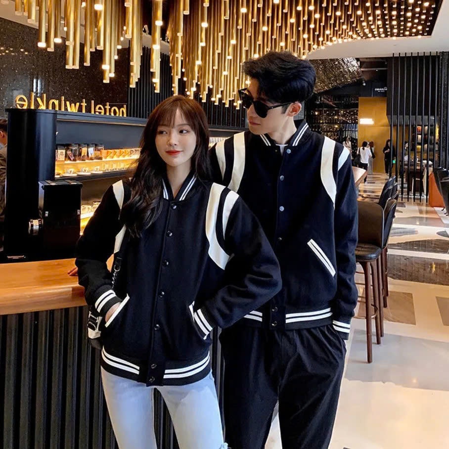 Áo Khoác Bomber phối viền trắng form unisex Nam Nữ, Chất nỉ bông, Kiểu Dáng Form Rộng, Thoáng Mát K1