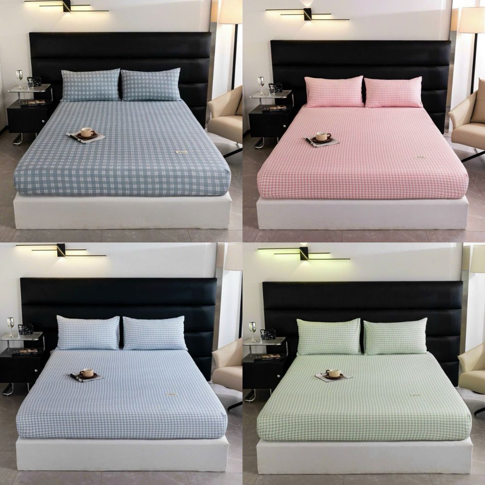 Bộ ga gối đũi 3 món xơ đậu soyabean ga chun kèm 2 vỏ gối nằm