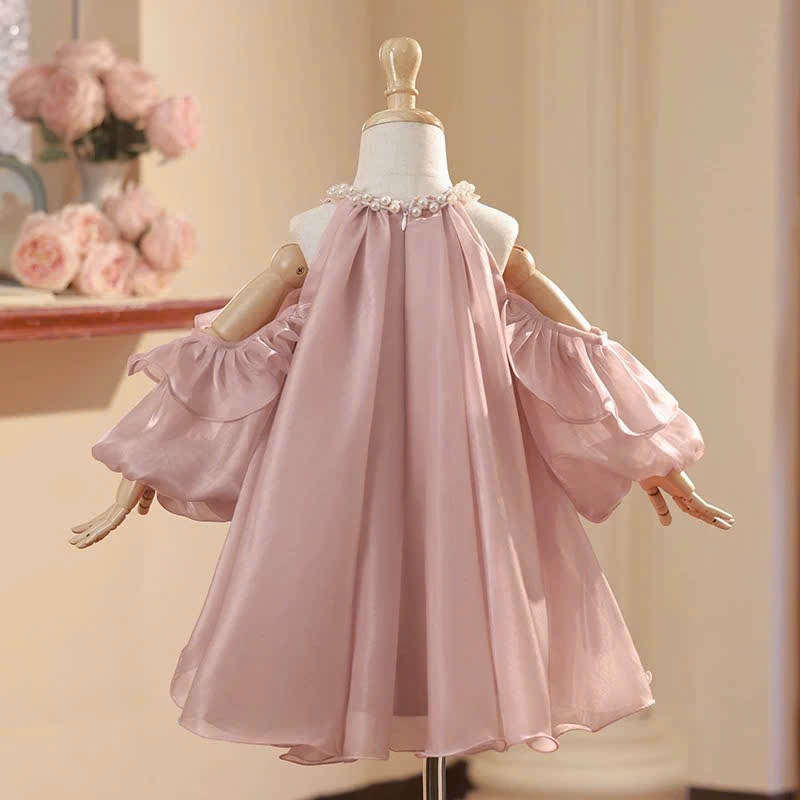 Đầm kiểu trễ vai bé gái baby doll vải tơ cổ đính hạt sang chảnh , đầm thiết kế dự tiệc tiểu thư, đầm đôi mẹ và bé gái