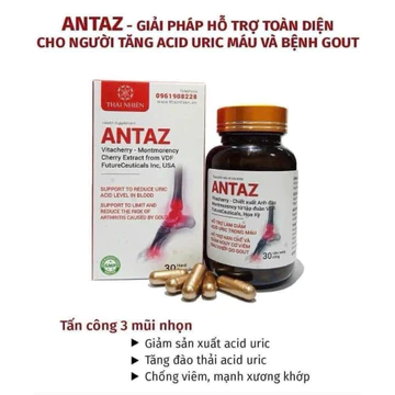 Viên uống gout ANTAZ hỗ trợ giảm acid Uric trong máu, hỗ trợ giảm nguy cơ đau đi gout.