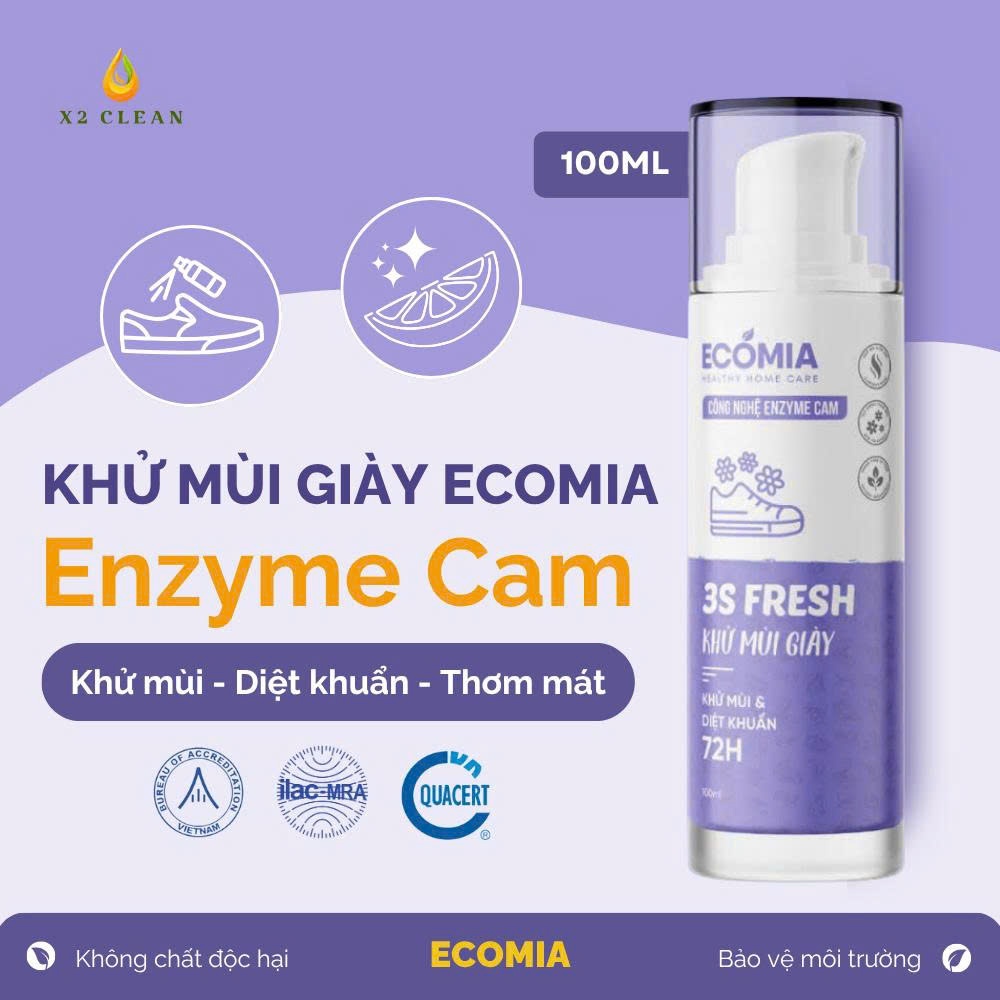 Xịt Khử Mùi Giày ECOMIA 100ml, Khử Mùi Hôi Giày Dép, Kháng Khuẩn, Khử Mùi Giày Thể Thao Hiệu Quả