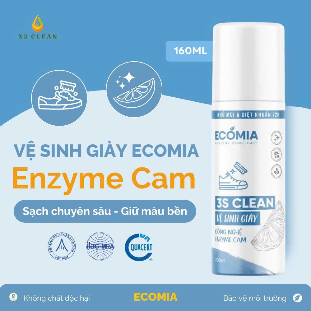 Xịt Vệ Sinh Giày 3S Clean ECOMIA 100ml, Chai Vệ Sinh Giày Khô Sạch Và Khử Mùi Hôi Giày
