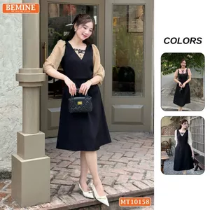 Đầm thiết kế BEMINE cổ vuông phối ren thêu hoa tay lửng dáng chữ A phù hợp đi làm-MT10158