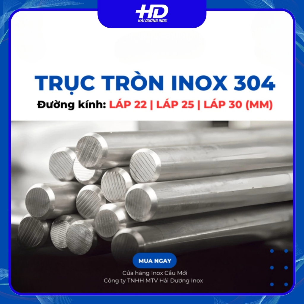 Trục tròn đặc inox 304 phi 22mm, 25mm, 30mm - chiều dài 0.5m/1m/1.2m/1 ...