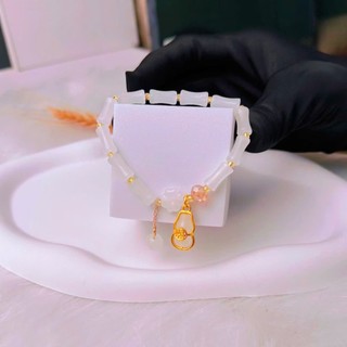 Vòng Tay Ngọc Bích Khúc Ngà Phối Charm Vàng – Phong Cách Cổ Điển Trung Hoa