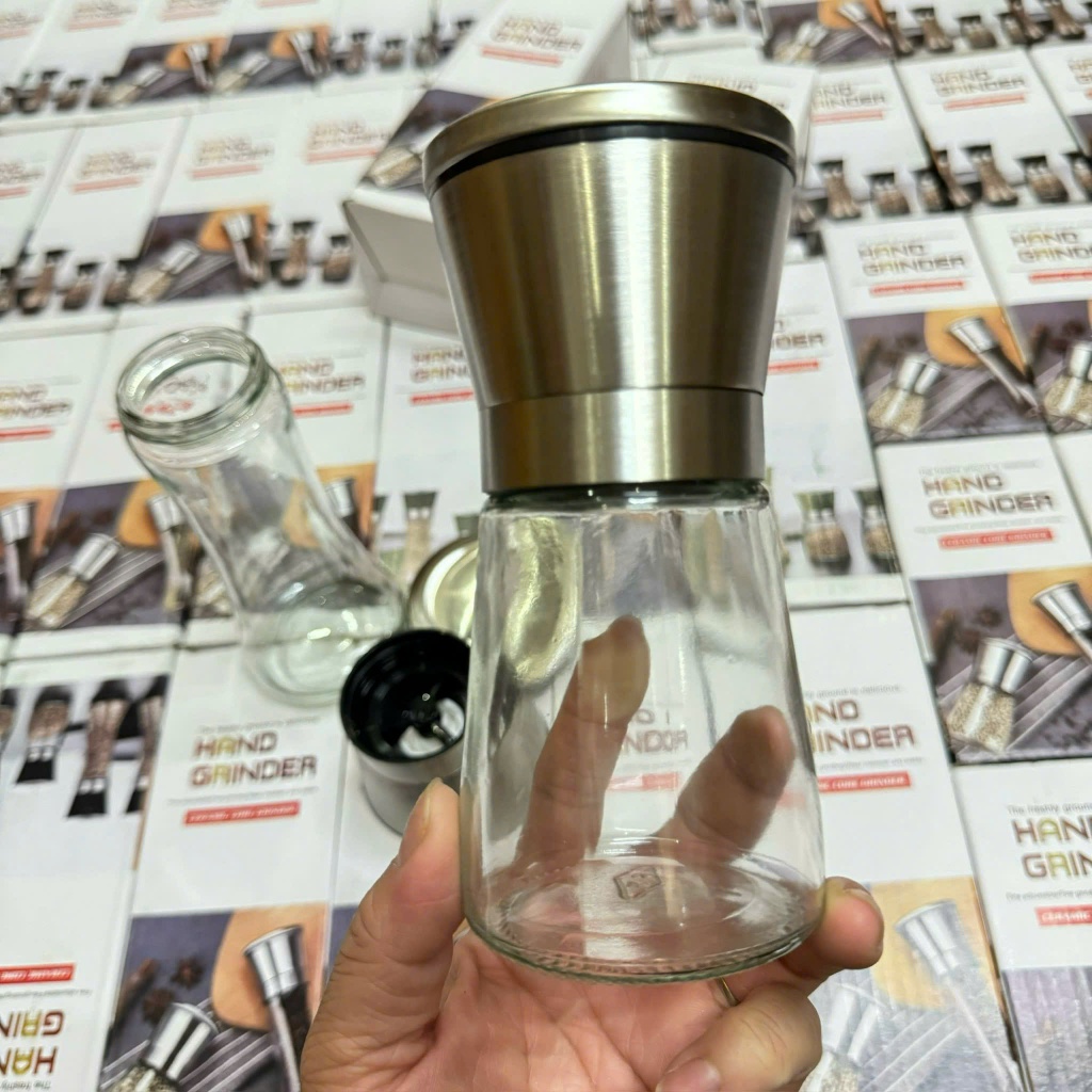 Cối Xay Tiêu Thủy Tinh Cao Thấp Dụng Cụ Xay Tiêu Nắp Inox 304