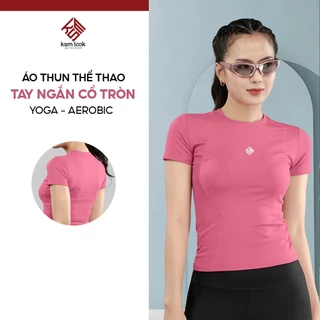 Áo thun tập gym nữ co giãn 4 chiều KSMLOOK, áo thun thể thao nữ thoáng khí thấm mồ hôi, tập yoga aerobic - AN512