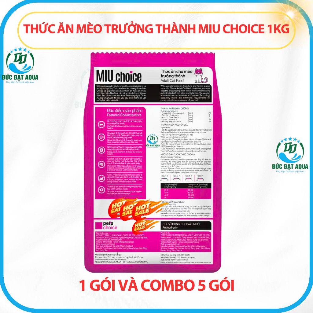 thức ăn mèo trưởng thành miu choice 1kg, 1 gói và combo 5 gói, Chăm sóc sức khỏe da, lông 3