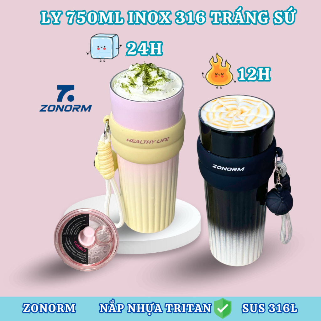 CUPPRO Ly Giữ Nhiệt Cao Cấp ZONORM 750ml Inox 316 Màu Ombre Tặng Kèm Móc Khóa Treo Cute | BigBuy360 - bigbuy360.vn