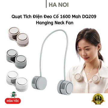 Quạt Đeo Cổ Mini Hanging Neck Fan DQ209, Quạt Đeo Cổ Xông Tinh Dầu Dễ Chịu Dây Đeo Thay Đổi 360°, 3 Cấp Độ Gió Siêu Mát
