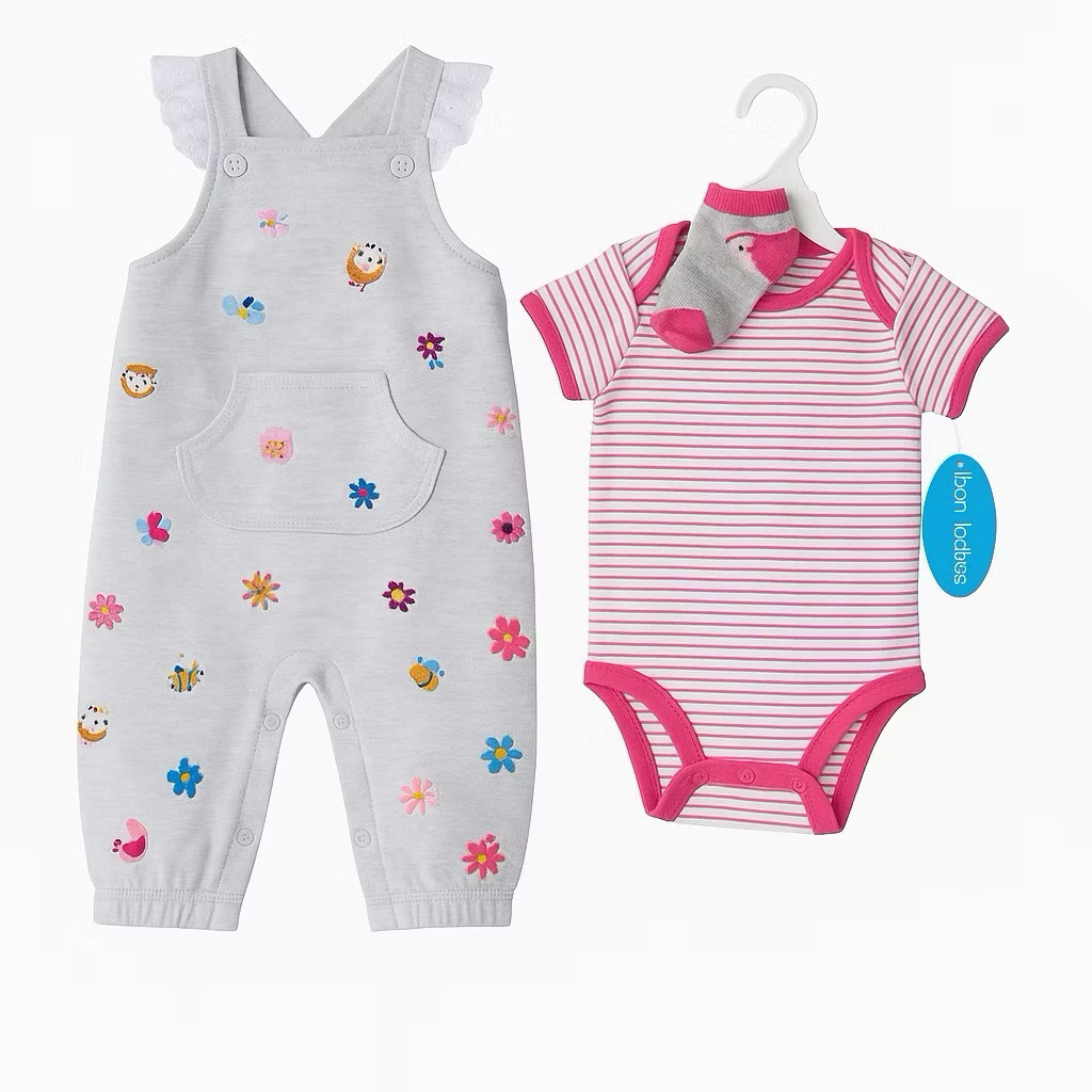 Set body bé sơ sinh xuất dư 2/3 chi tiết kèm yếm/quần F9131 L039 L016 L012 L089, cotton mềm thoáng mát