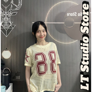 LT - Áo len lưới cổ tròn số 86 cộc tay cá tính style Ulzzang y2k cá tính 1126