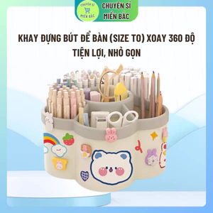 Khay đựng bút để bàn (size to) xoay 360 độ, hình bông hoa dung tích lớn
