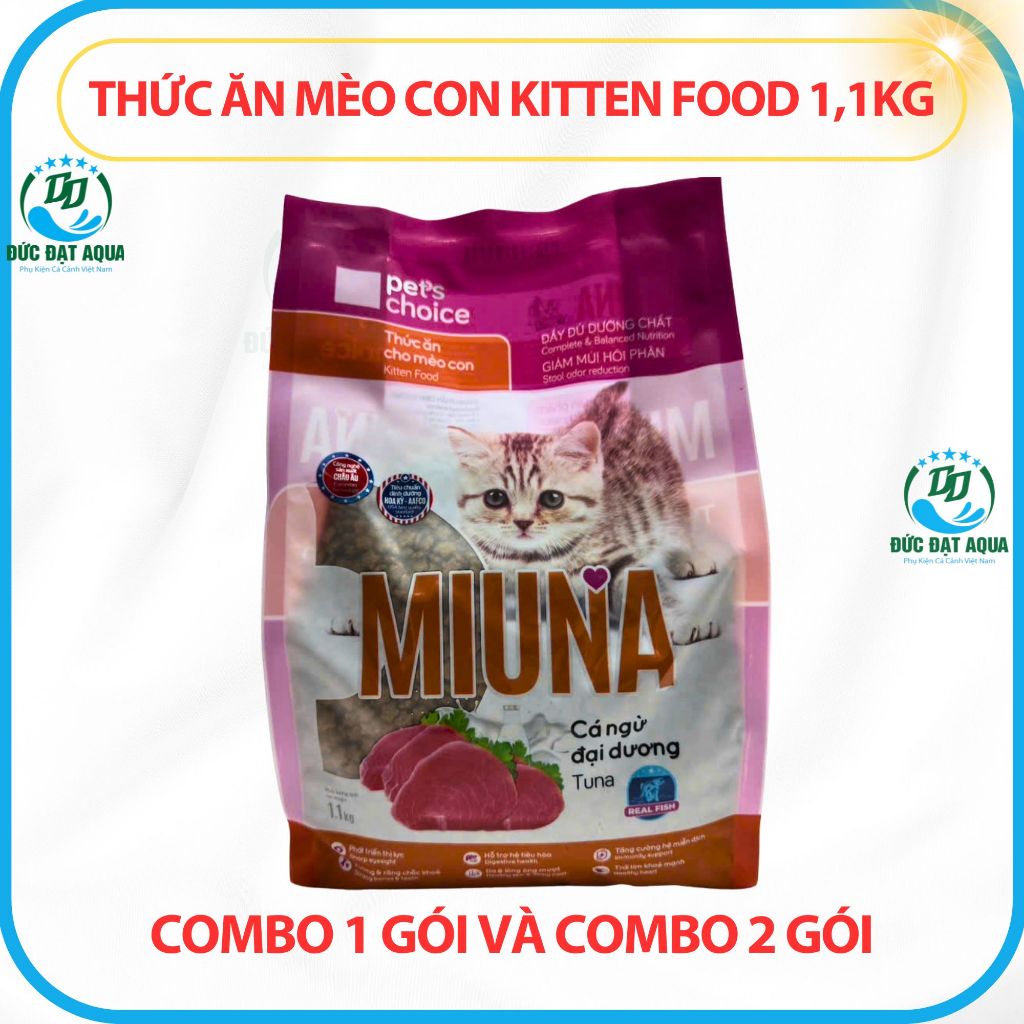 Combo 1 túi và 2 túi hạt Thức ăn cho Mèo con MIUNA 1.1kg hỗ trợ phát triển toàn diện