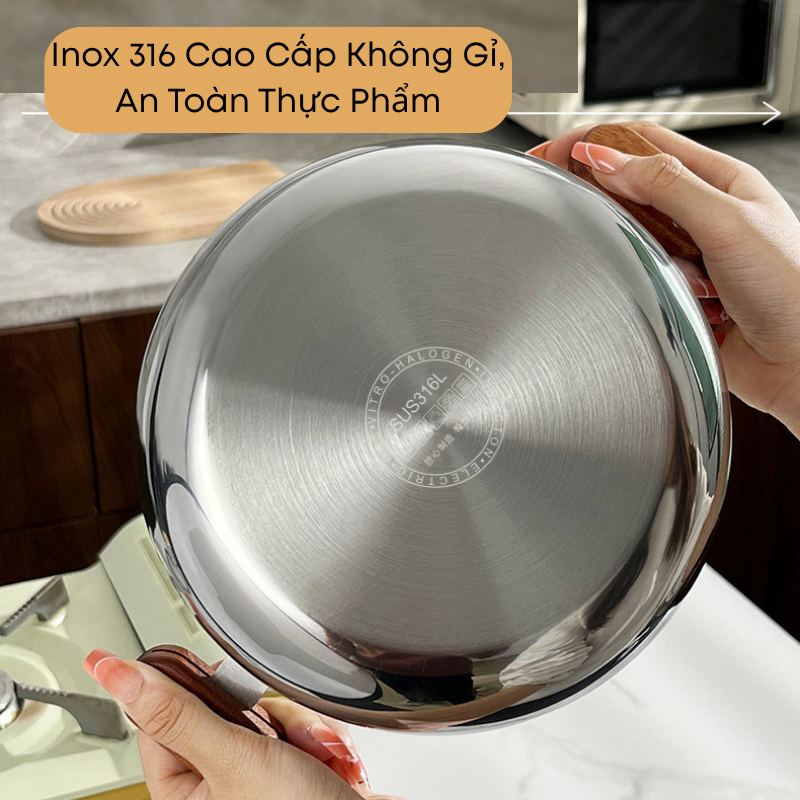 Bộ Nồi Hấp Inox 304 Size 16cm – Tay Cầm Gỗ Óc Chó, Nắp Kính Dễ Quan Sát – Hấp, Luộc, Nấu Cháo Sữa Cho Bé  | 312