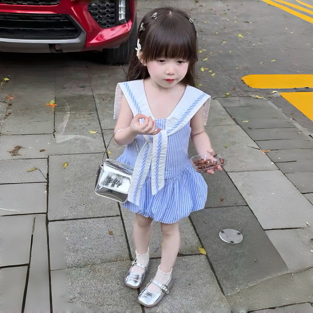 Sét váy kẻ sọc ba màu cho bé gái 8-20kg chất đũi mát