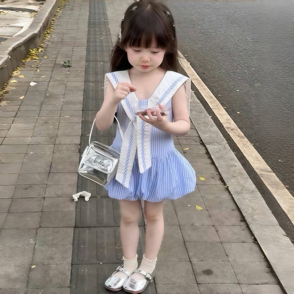 Sét váy kẻ sọc ba màu cho bé gái 8-20kg chất đũi mát