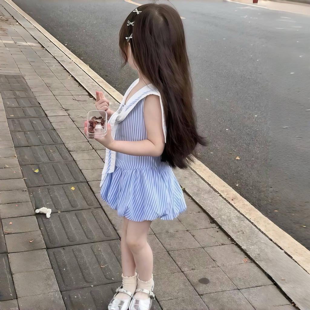 Sét váy kẻ sọc ba màu cho bé gái 8-20kg chất đũi mát