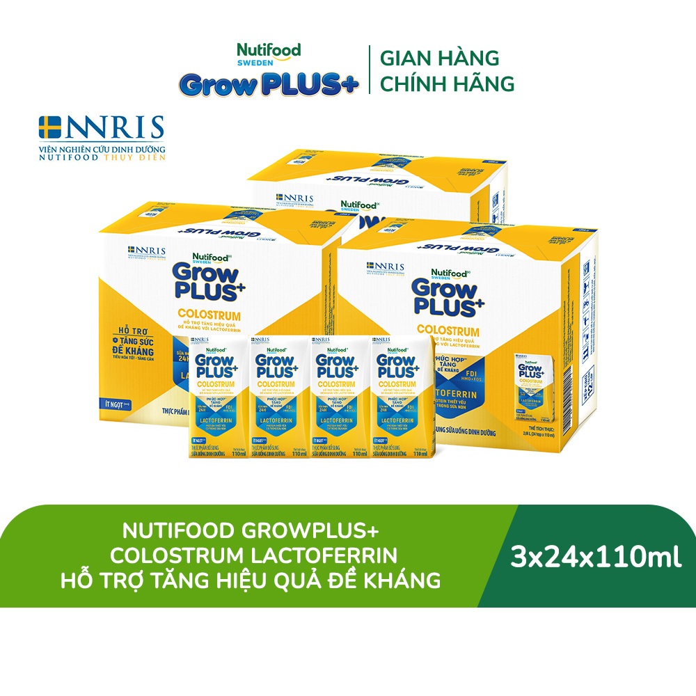 [Livestream KOL] Combo 3 Thùng 24 hộp Sữa bột pha sẵn Nutifood Sweden GrowPLUS+ Colostrum Lactoferrin 110ml
