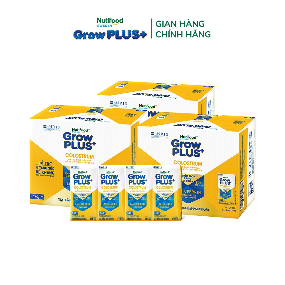 [Livestream KOL] Combo 3 Thùng 24 hộp Sữa bột pha sẵn Nutifood Sweden GrowPLUS+ Colostrum Lactoferrin 110ml