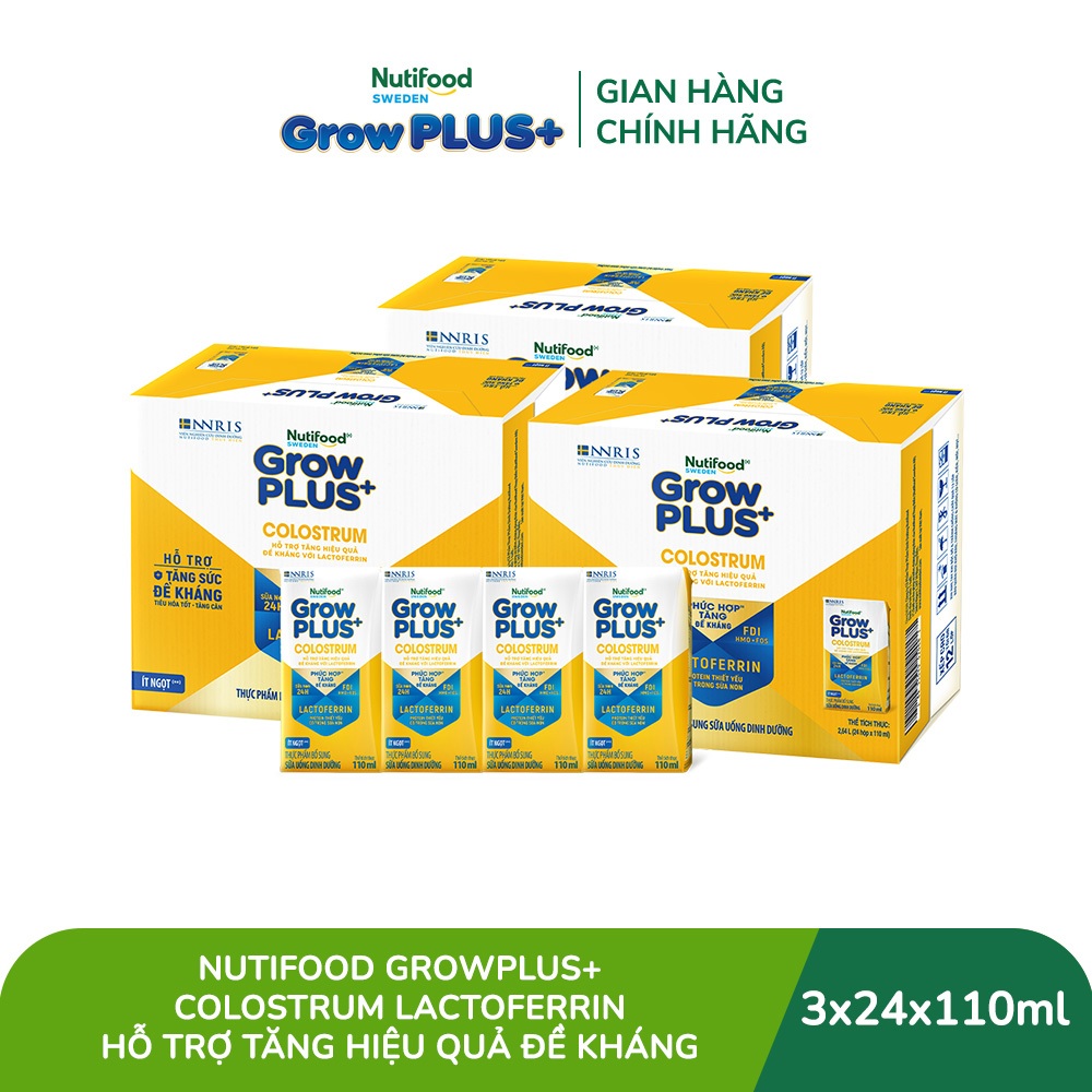 [Livestream KOL] Combo 3 Thùng 24 hộp Sữa bột pha sẵn Nutifood Sweden GrowPLUS+ Colostrum Lactoferrin 110ml