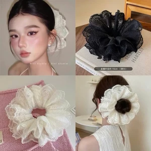 Scrunchies Dây cột tóc vải ren màu sắc ngọt ngào phong cách Hàn Quốc