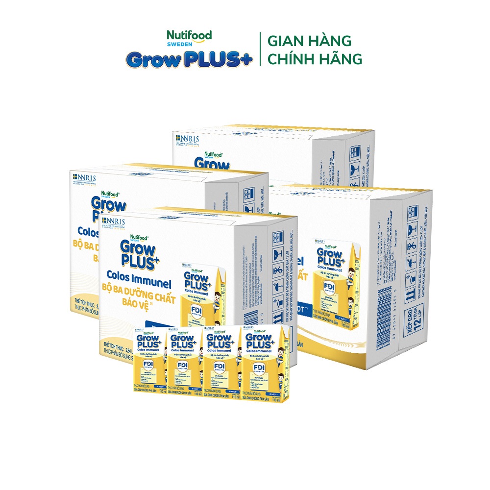 [Livestream KOL] Combo 4 Thùng 24 hộp SBPS Nutifood Sweden GrowPLUS+ Sữa Non Immunel hộp 110 ml (Bao bì tuỳ lô hàng)