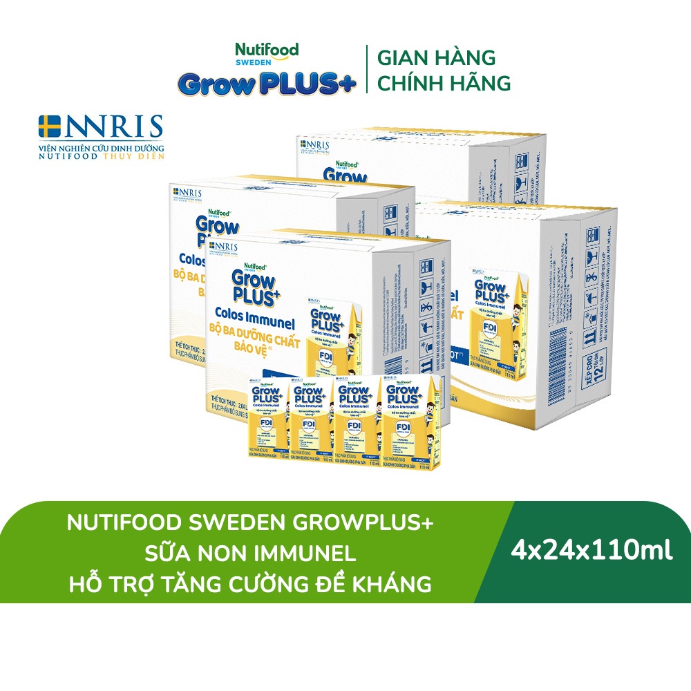 [Livestream KOL] Combo 4 Thùng 24 hộp SBPS Nutifood Sweden GrowPLUS+ Sữa Non Immunel hộp 110 ml (Bao bì tuỳ lô hàng)