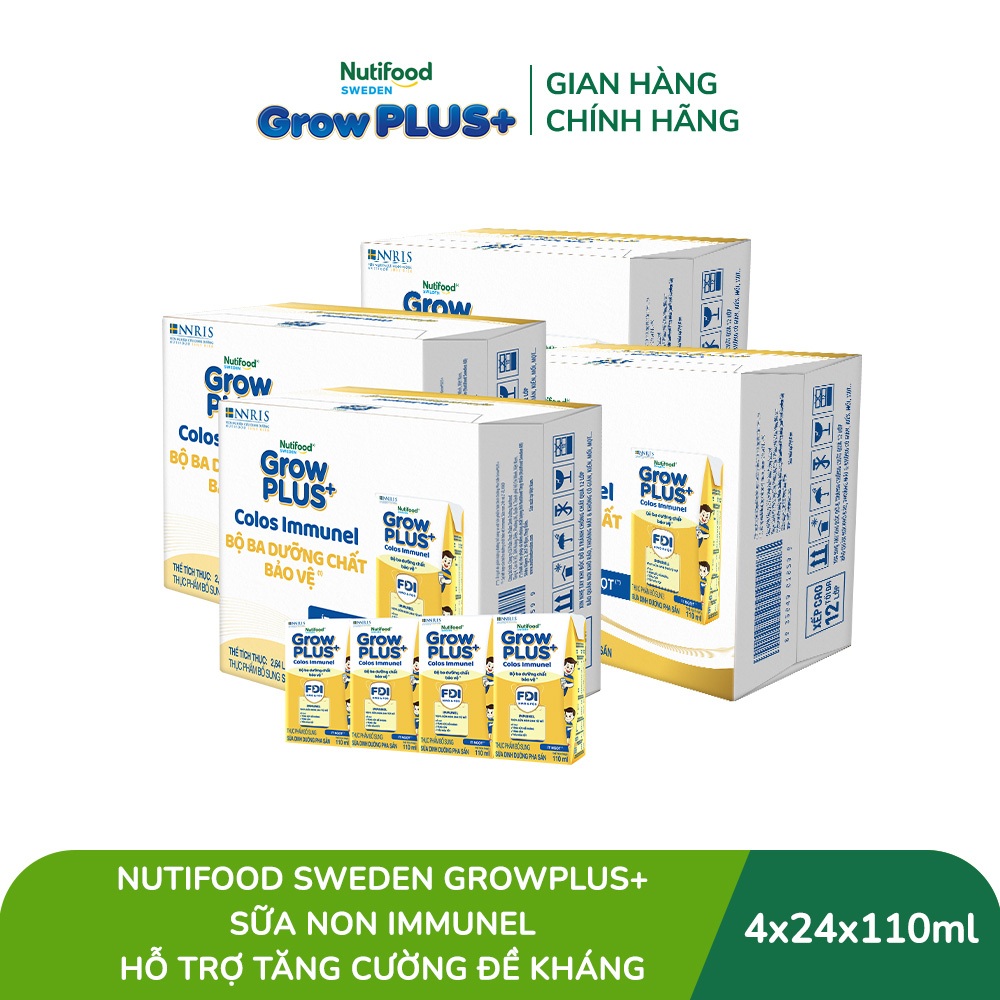 [Livestream KOL] Combo 4 Thùng 24 hộp SBPS Nutifood Sweden GrowPLUS+ Sữa Non Immunel hộp 110 ml (Bao bì tuỳ lô hàng)