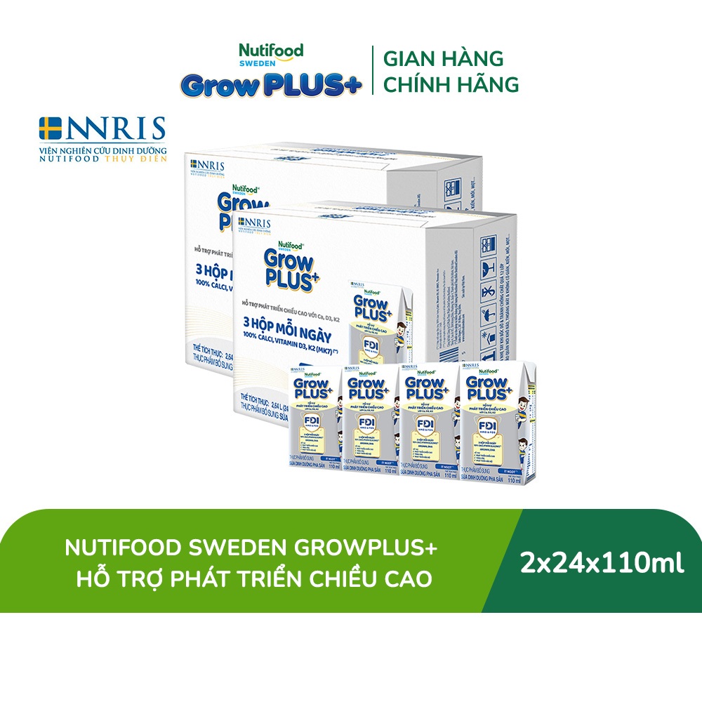 [Livestream Hannah Olala] Combo 2 Thùng 24 Hộp Sữa Bột Pha Sẵn Nutifood Sweden GrowPLUS+ Cao lớn vượt trội hộp 110 ml