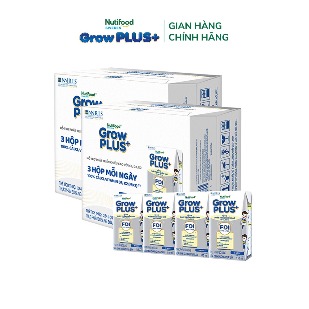 [Livestream Hannah Olala] Combo 2 Thùng 24 Hộp Sữa Bột Pha Sẵn Nutifood Sweden GrowPLUS+ Cao lớn vượt trội hộp 110 ml