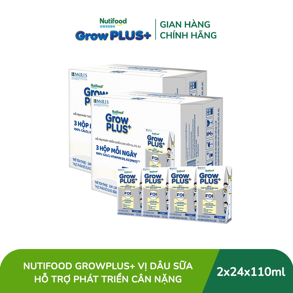 [Livestream Hannah Olala] Combo 2 Thùng 24 Hộp Sữa Bột Pha Sẵn Nutifood Sweden GrowPLUS+ Cao lớn vượt trội hộp 110 ml