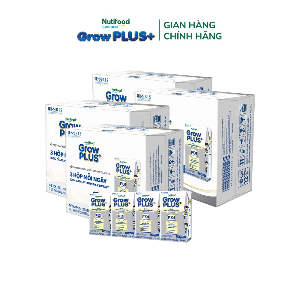 [Livestream Hannah Olala] Combo 4 Thùng 24 hộp Sữa Bột Pha Sẵn Nutifood Sweden GrowPLUS+ Cao lớn vượt trội hộp 110 ml