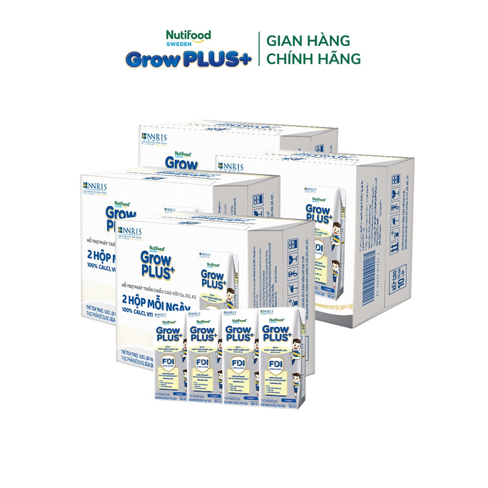 [Livestream KOL] Combo 4 Thùng 24 hộp Sữa Bột Pha Sẵn Nutifood Sweden GrowPLUS+ Cao lớn vượt trội hộp 180 ml