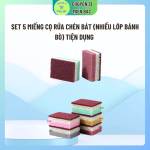 SET 5 Miếng cọ rửa chén bát (NHIỀU LỚP BÁNH BÒ) tiện dụng ,Miếng bọt biển BÁNH BÒ cọ rửa xoong nồi