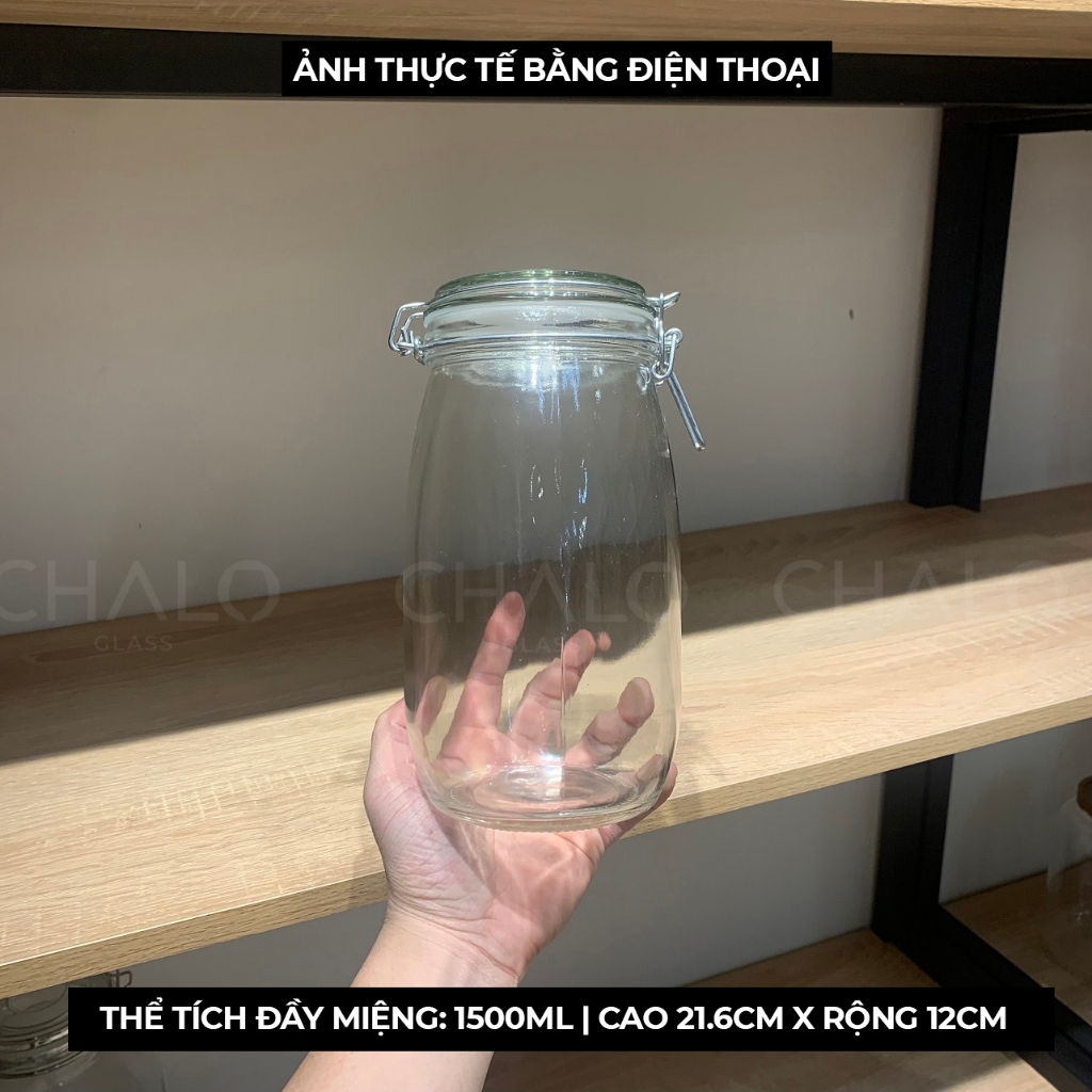 Hũ thủy tinh nắp cài kim loại dáng tròn hàng dày Có Đủ cỡ