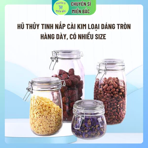 Hũ thủy tinh nắp cài kim loại dáng tròn hàng dày Có Đủ cỡ