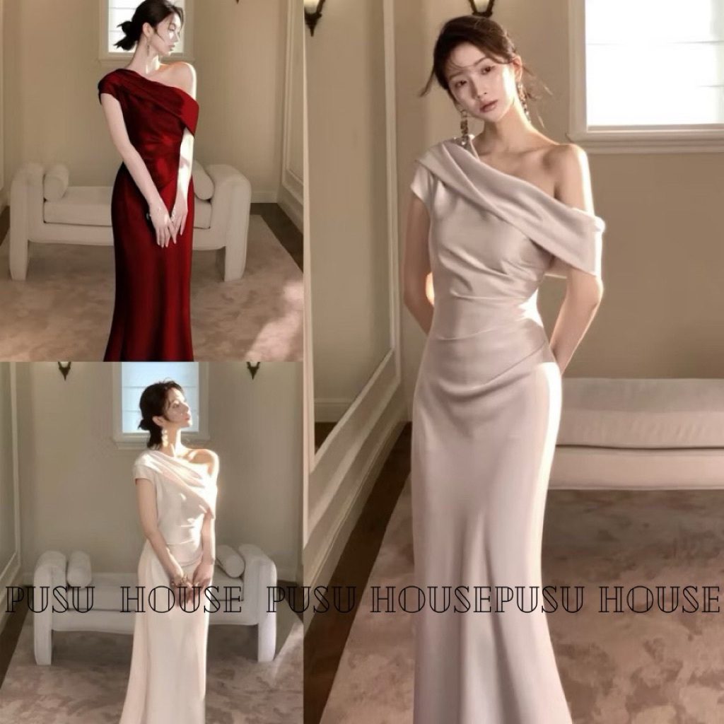 [Hàng sẵn-thật 100%]Đầm thiết kế dự tiệc lụa 2 lớp đuôi cá dài xếp li eo tôn dáng sang trọng - Pusu house
