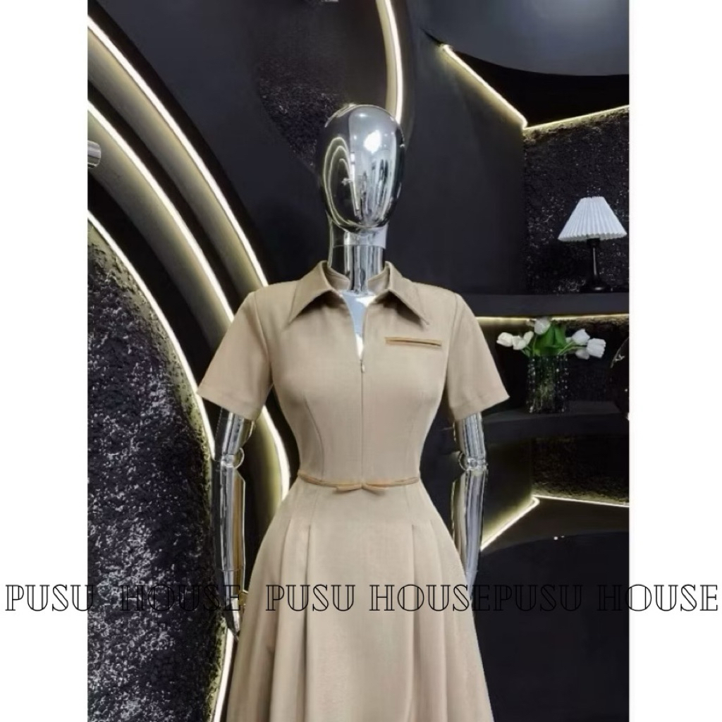 Đầm nữ cổ somi dây kéo trước có túi thanh lịch công sở dự tiệc - Pusu house