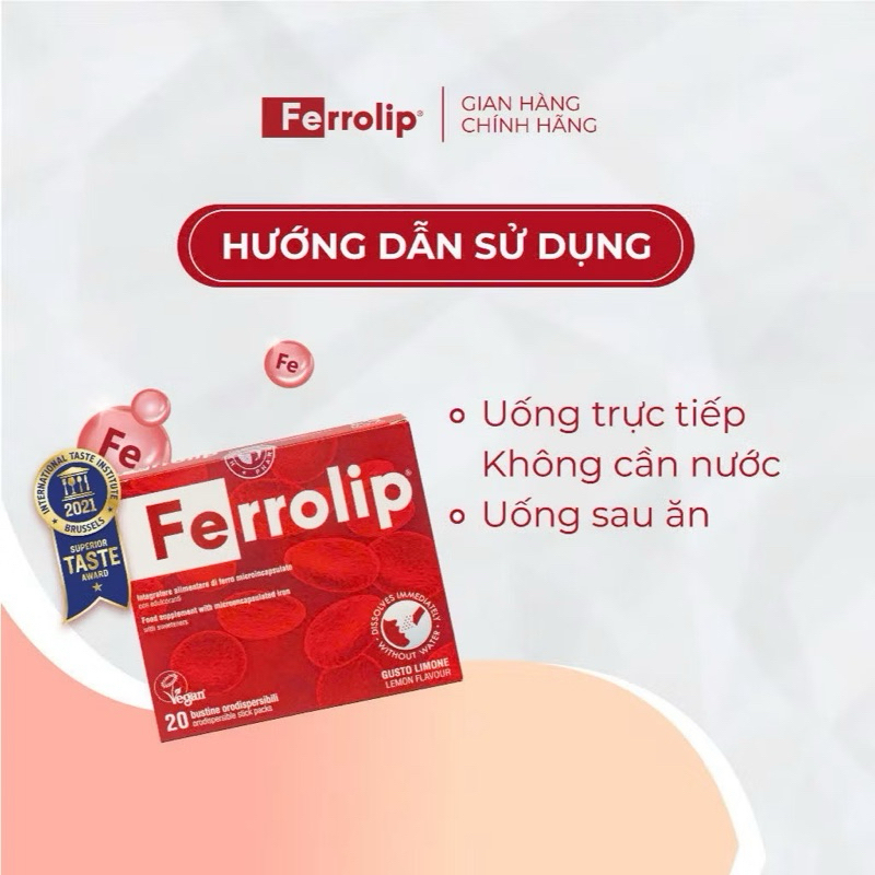 Sắt Bột Ferrolip Tan Ngay Trong Miệng  săt sinh học cho bà bầu Hộp 20 gói chính hãng