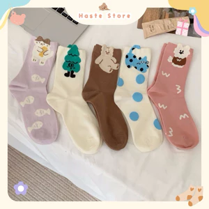 Tất Vớ Nam Nữ Cổ Cao In Hình Thú Mèo Cún Siêu Dễ Thương Cotton Thoáng Mát Dễ Phối