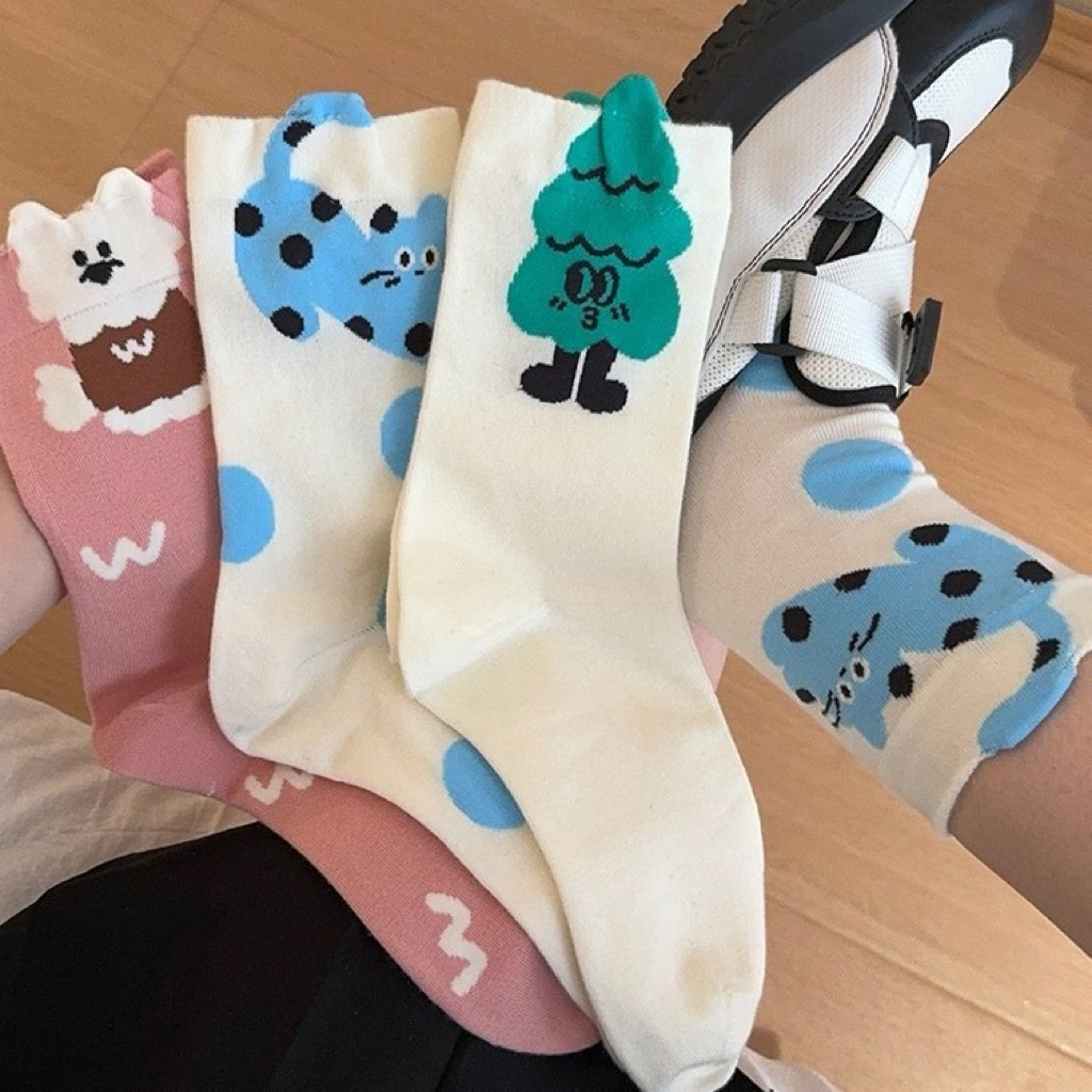 Tất Vớ Nam Nữ Cổ Cao In Hình Thú Mèo Cún Siêu Dễ Thương Cotton Thoáng Mát Dễ Phối