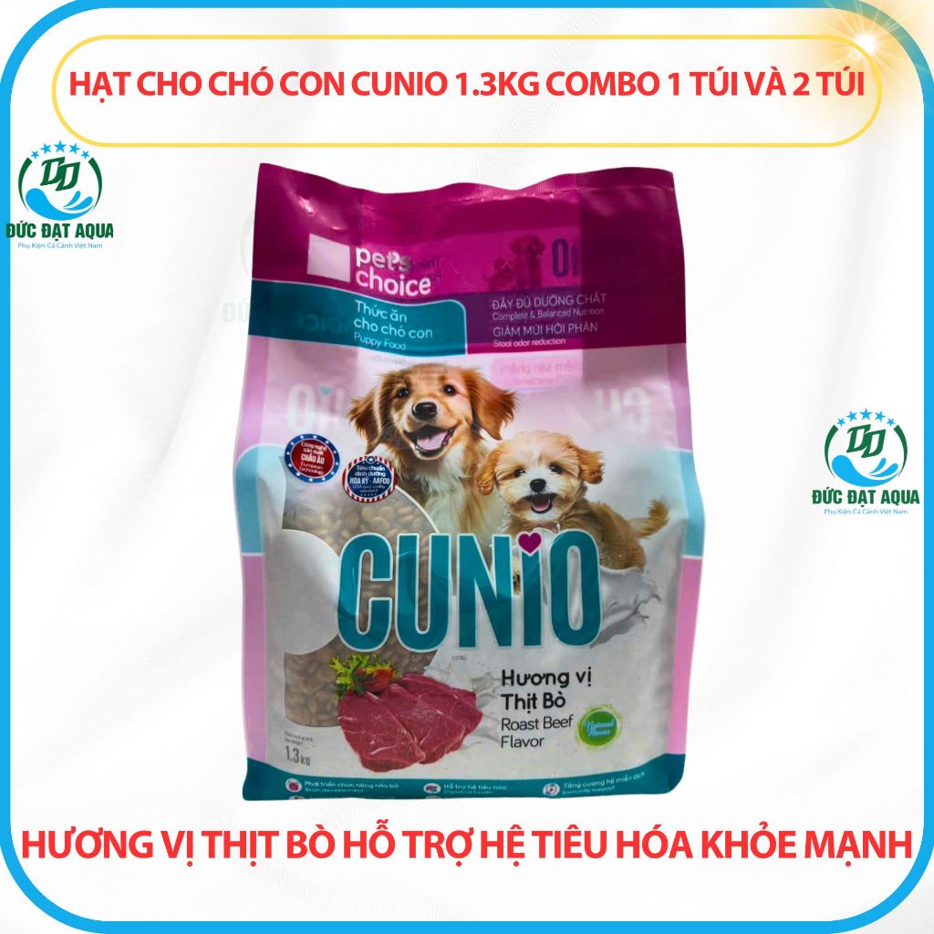 hạt cho Chó con CUNIO 1.3kg combo 1 túi và 2 túi hương vị thịt bò hỗ trợ hệ tiêu hóa