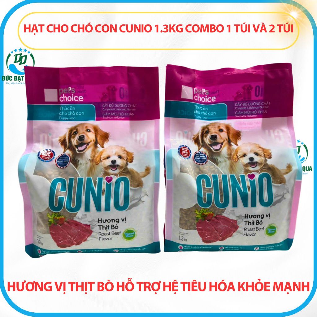 hạt cho Chó con CUNIO 1.3kg combo 1 túi và 2 túi hương vị thịt bò hỗ trợ hệ tiêu hóa 9