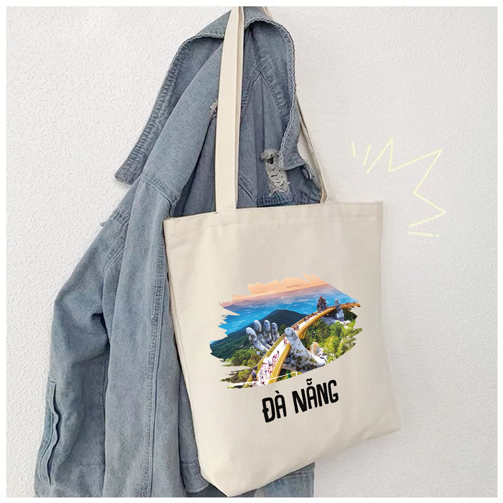 Túi Tote có khóa kéo túi canvas Đà Nẵng Hội An Du Lịch xinh xắn túi vải đeo vai khóa kéo đựng đồ đi học - chơi tota0215