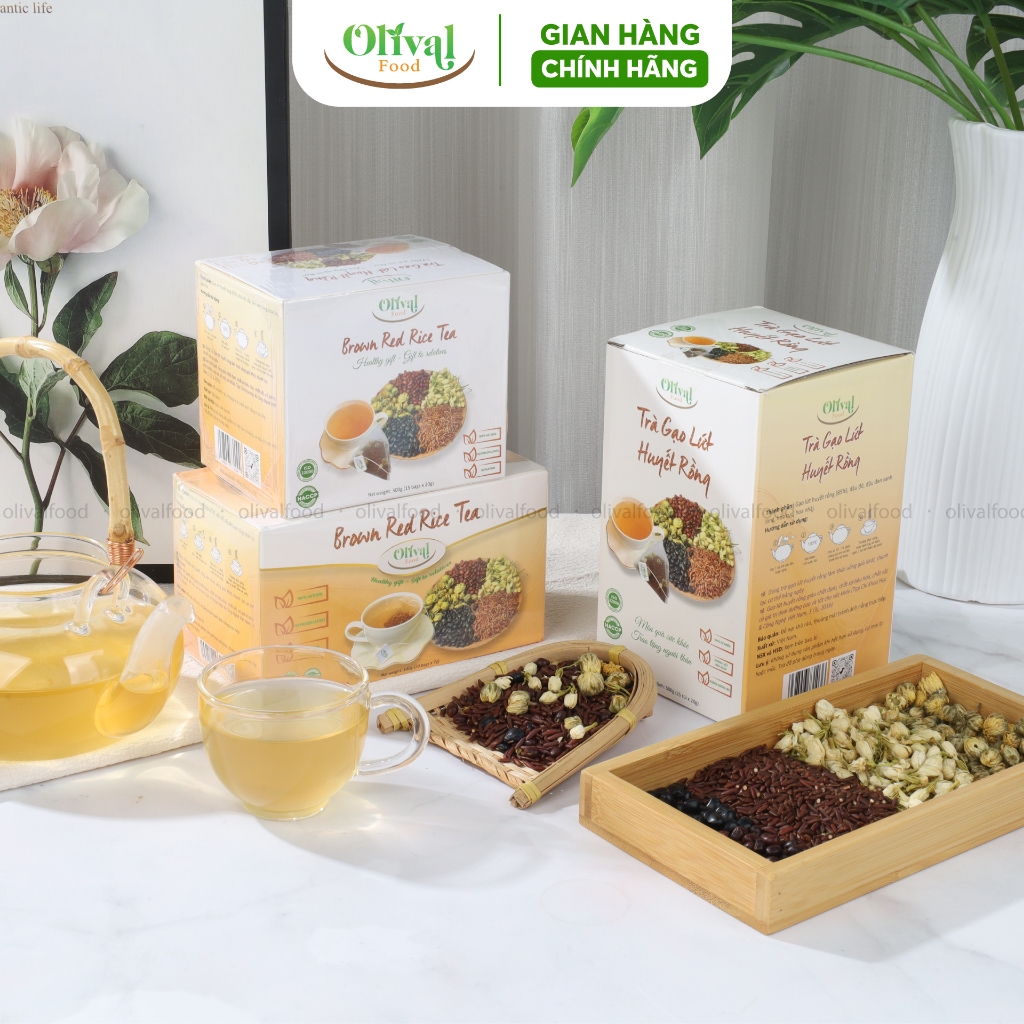 Trà gạo lứt huyết rồng - Dạng túi lọc giúp đẹp dáng, sáng da, ngủ sâu giấc thanh lọc cơ thể mỗi ngày - Olival Food