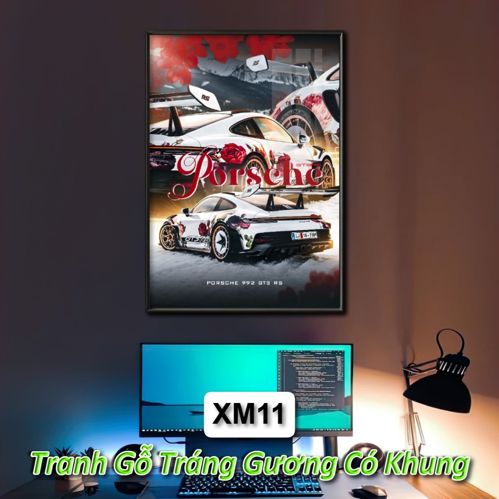 Tranh Poster Siêu Xe Thiết Kế Độc Quyền Tráng Gương Khung Composite Decor Treo Tường Phòng Khách, Phòng Game