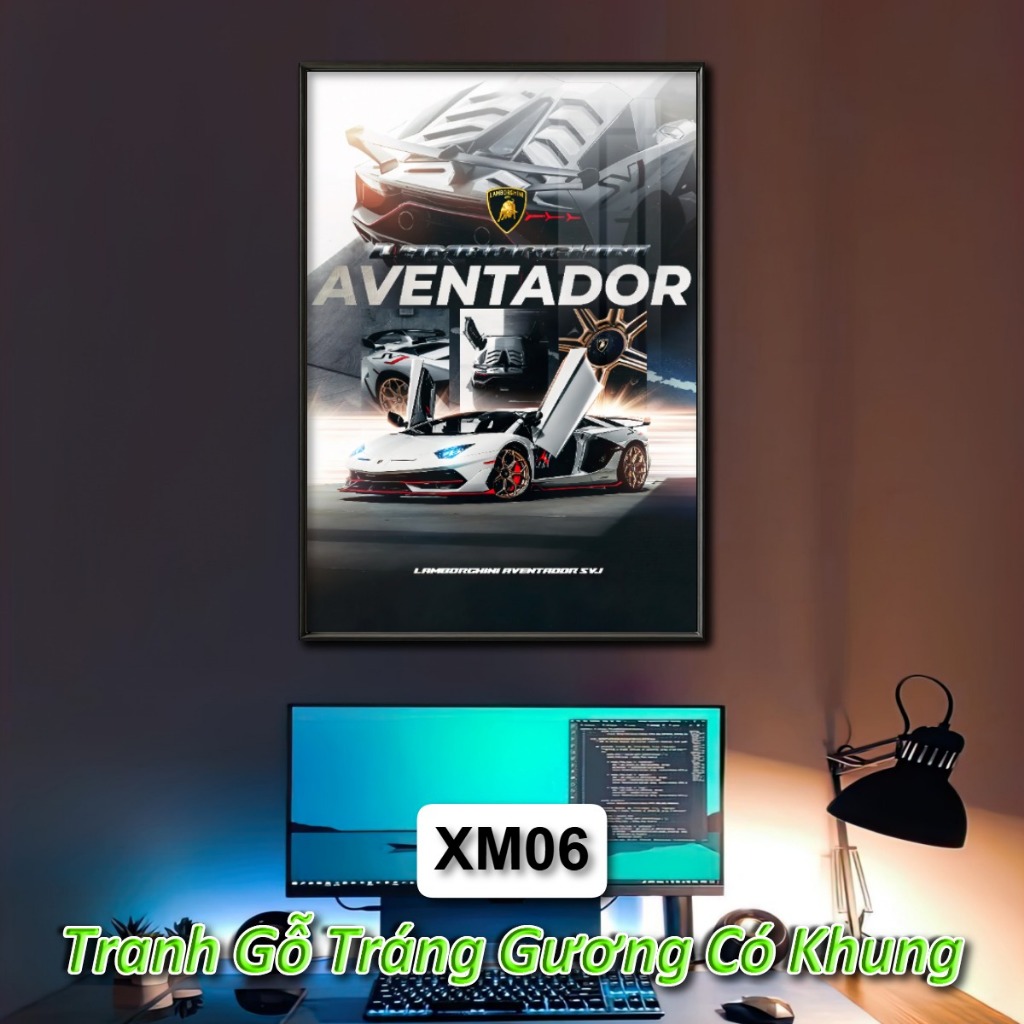 Tranh Poster Siêu Xe Thiết Kế Độc Quyền Tráng Gương Khung Composite Decor Treo Tường Phòng Khách, Phòng Game