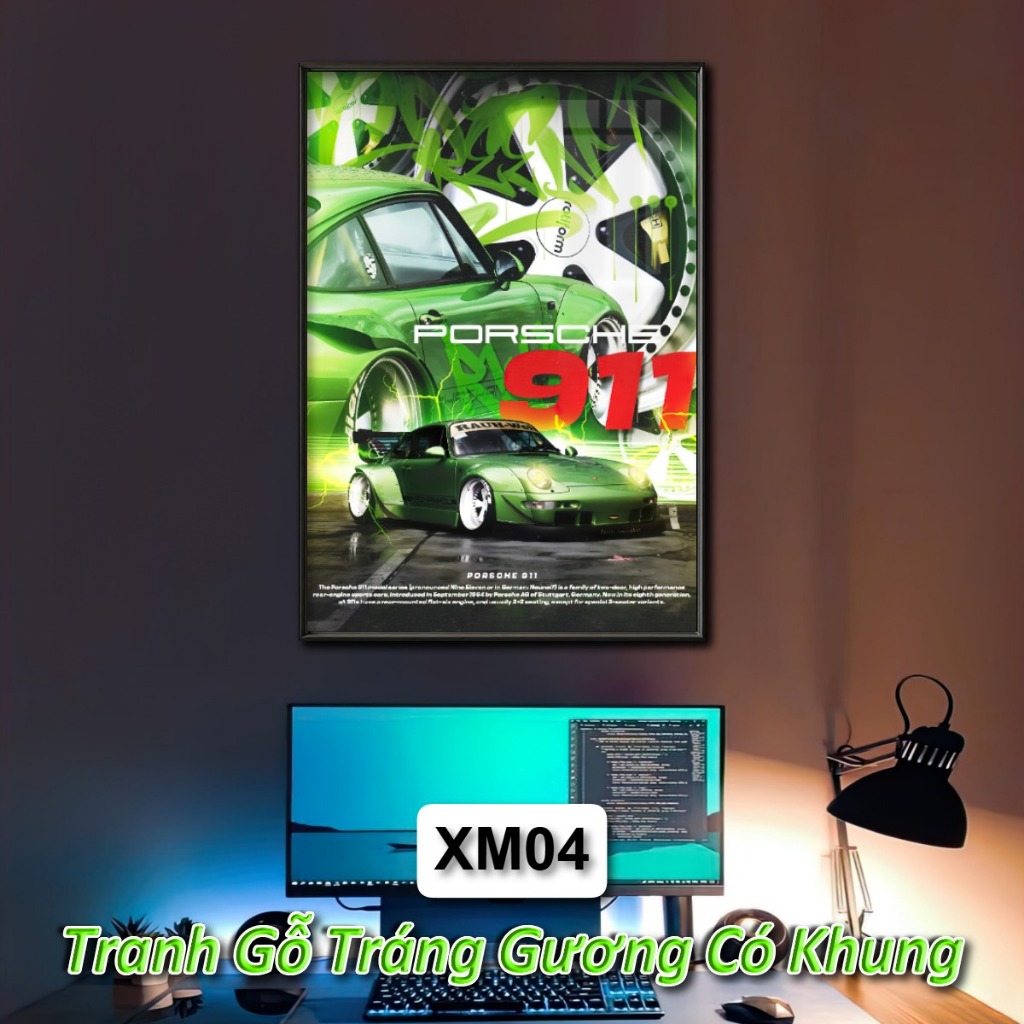 Tranh Poster Siêu Xe Thiết Kế Độc Quyền Tráng Gương Khung Composite Decor Treo Tường Phòng Khách, Phòng Game